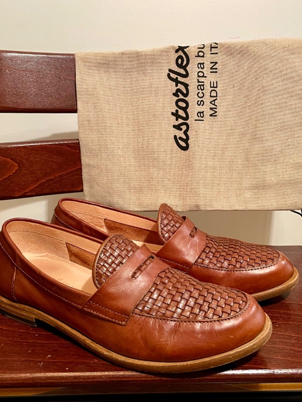 Astorflex Dartflex Woven Loafer-Brown Veg-Tanned Leather-Size 7-Made in Italy